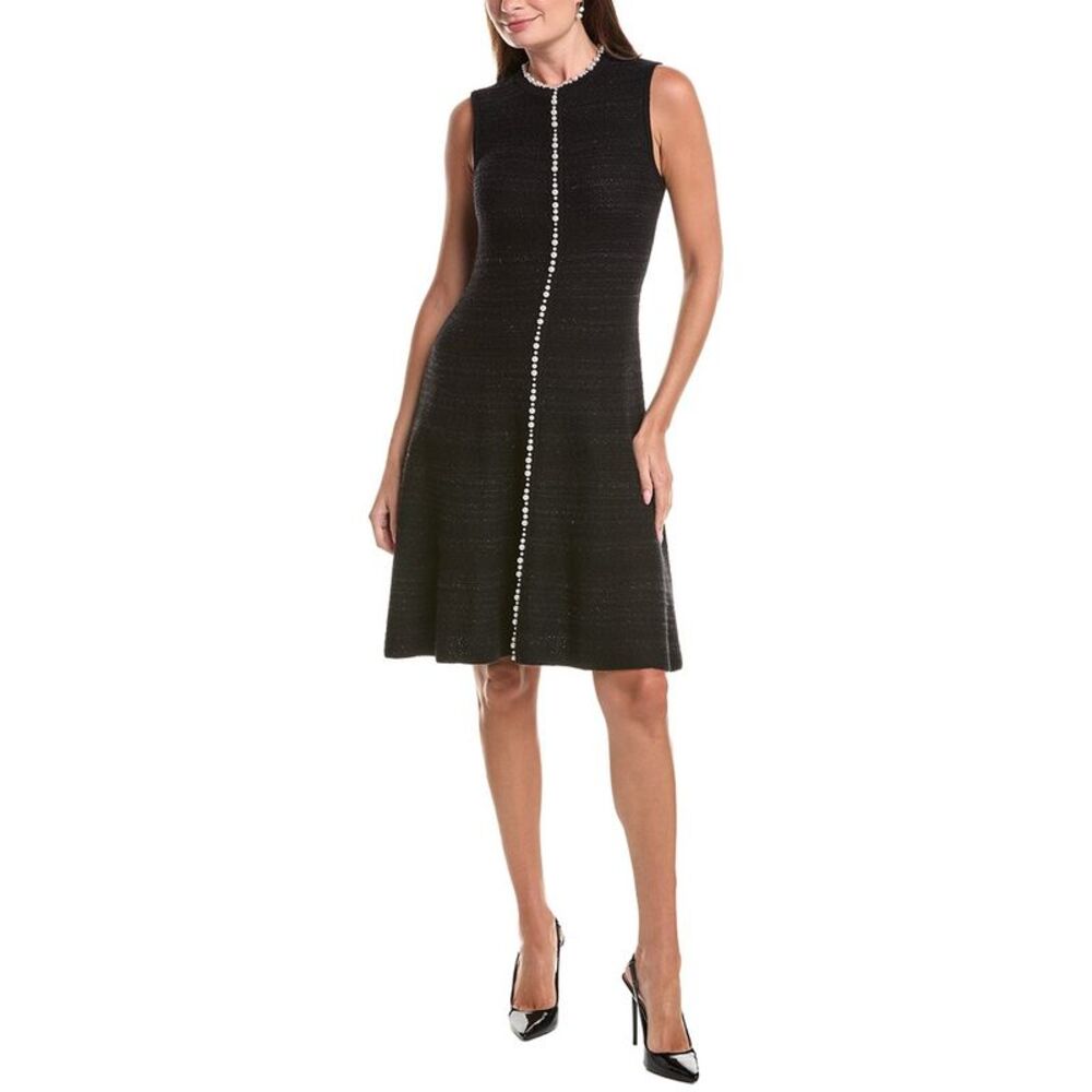 Teri Jon By Rickie Freeman Womens Metallic Knit Pearl Applique Wool-Blend Midi